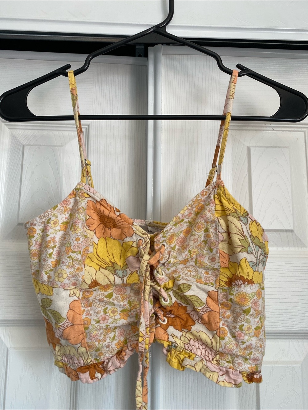 🌼 American Eagle Outfitters Floral Lace-Up Cropped Cami Extra Small patchwork